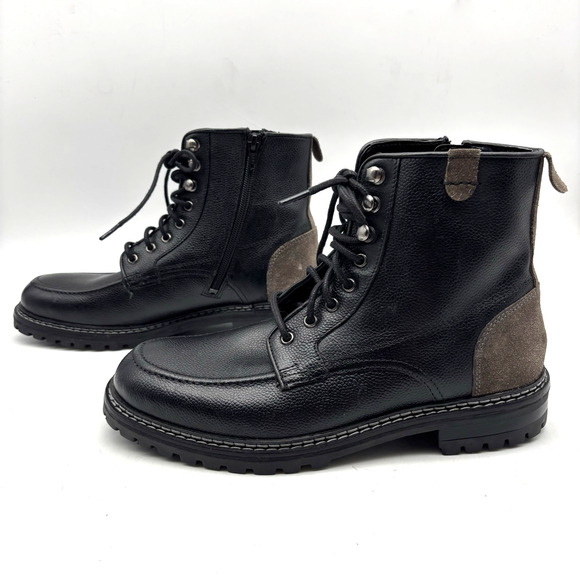 NEW Steve Madden P-STYLEN Black Leather Moc Toe Lace Up Zip Boots Men 7B main image 5
